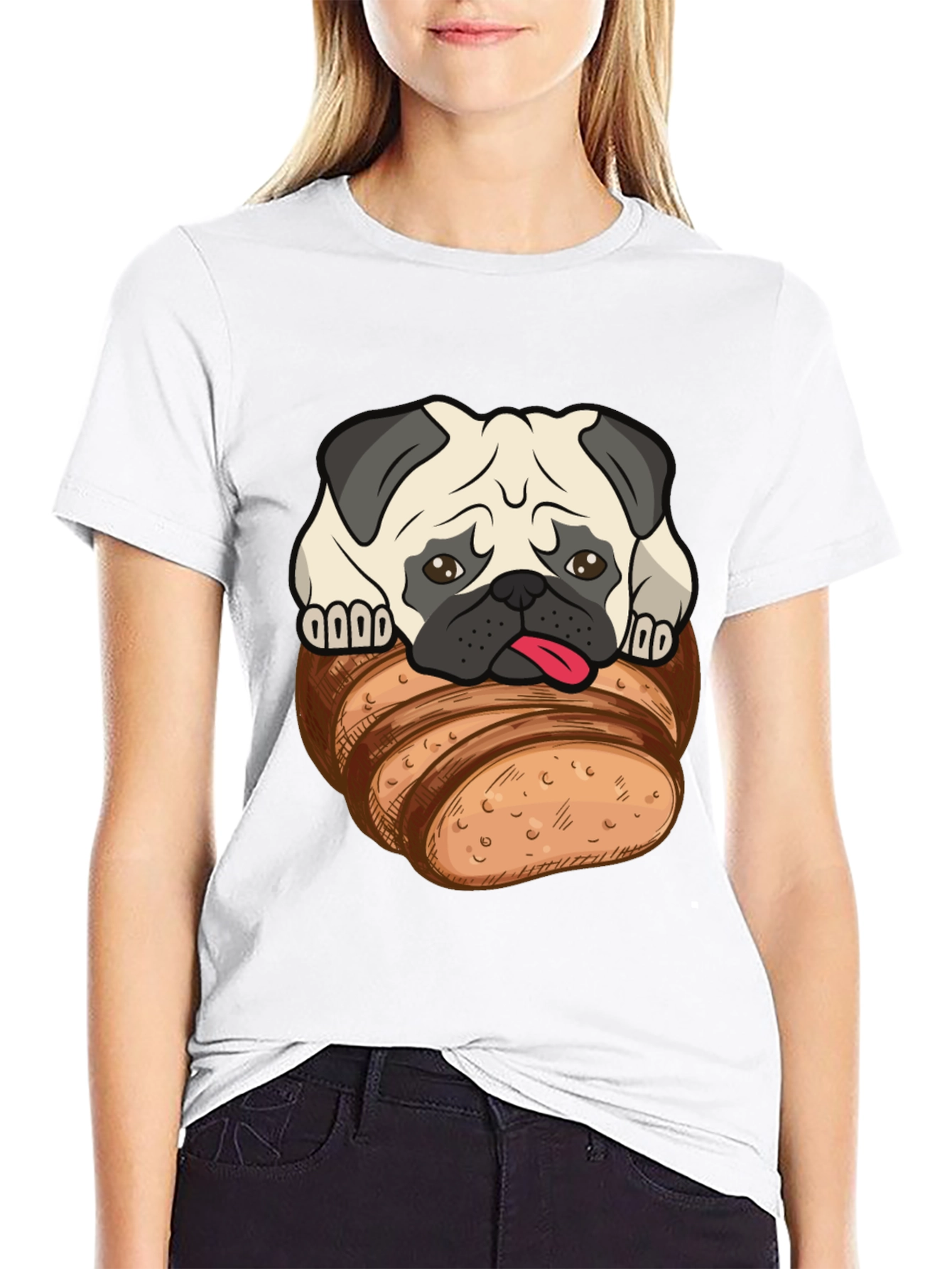 Black Pug in Bread Loaf Graphic T-Shirt view 9