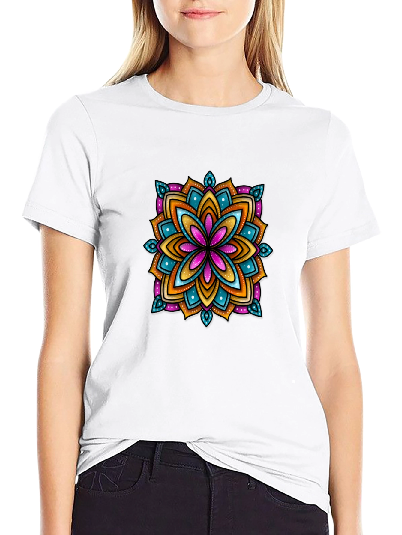 Black Vibrant Mandala Graphic Black T-Shirt view 9