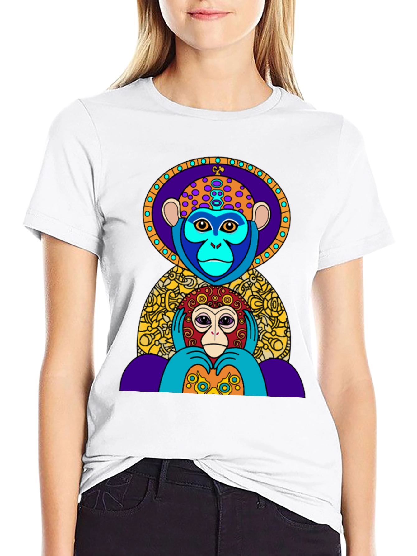 Black Colorful Monkey Graphic Tee - Artistic Design view 9