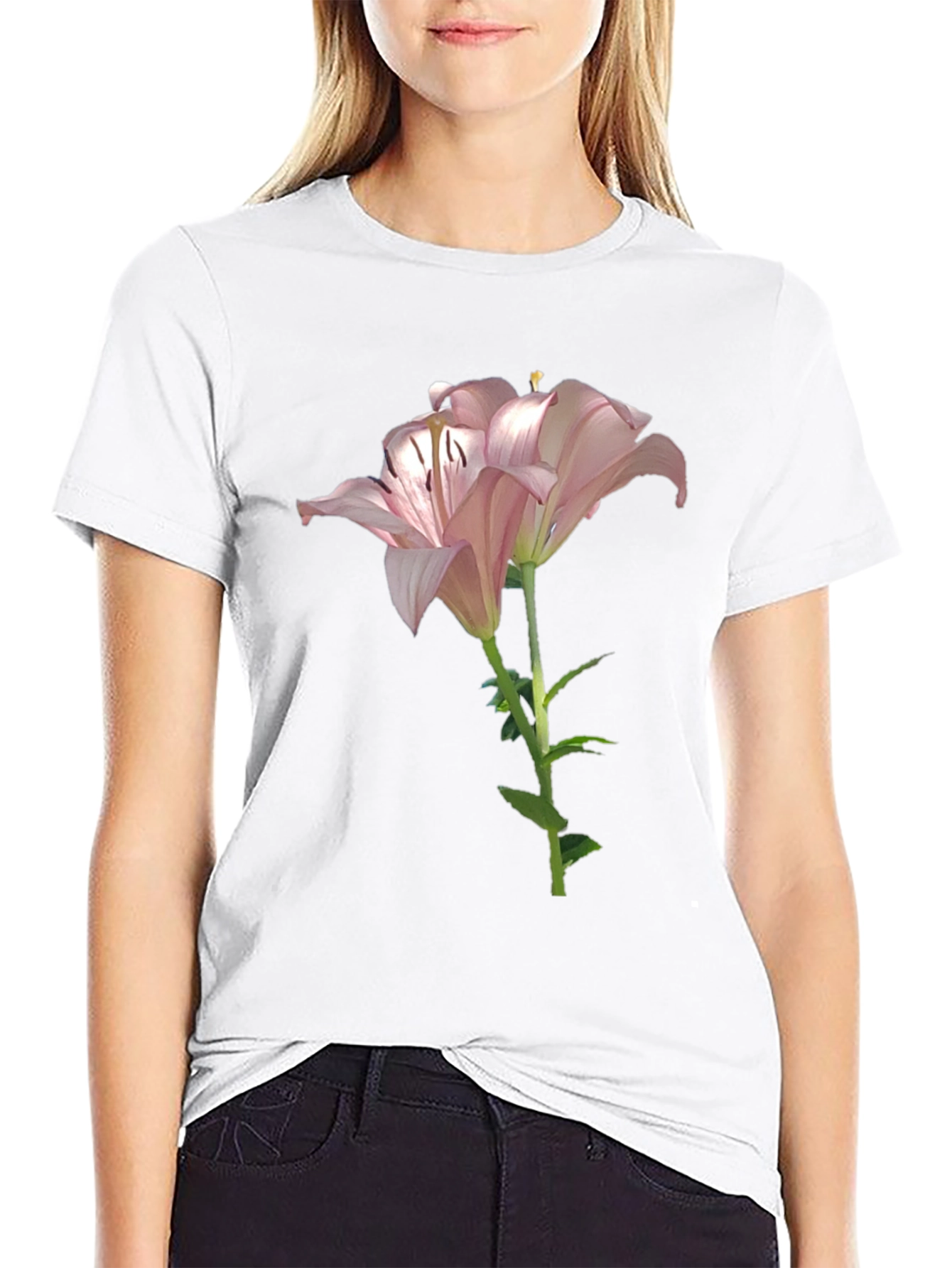 Black Floral Lily Graphic Tee - Soft Cotton Blend view 9