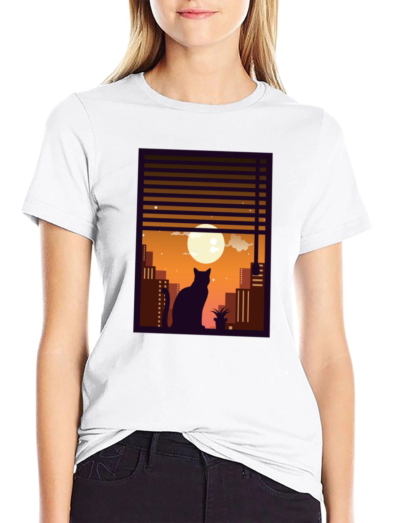Black Urban Cat Silhouette T-Shirt view 9