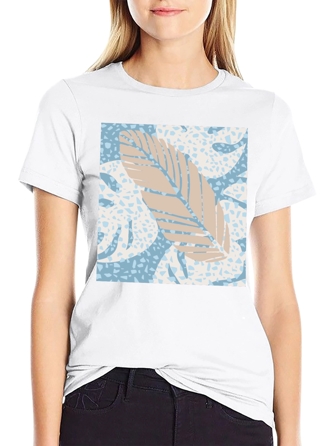 Tropical Leaf Print Black Tee - 9