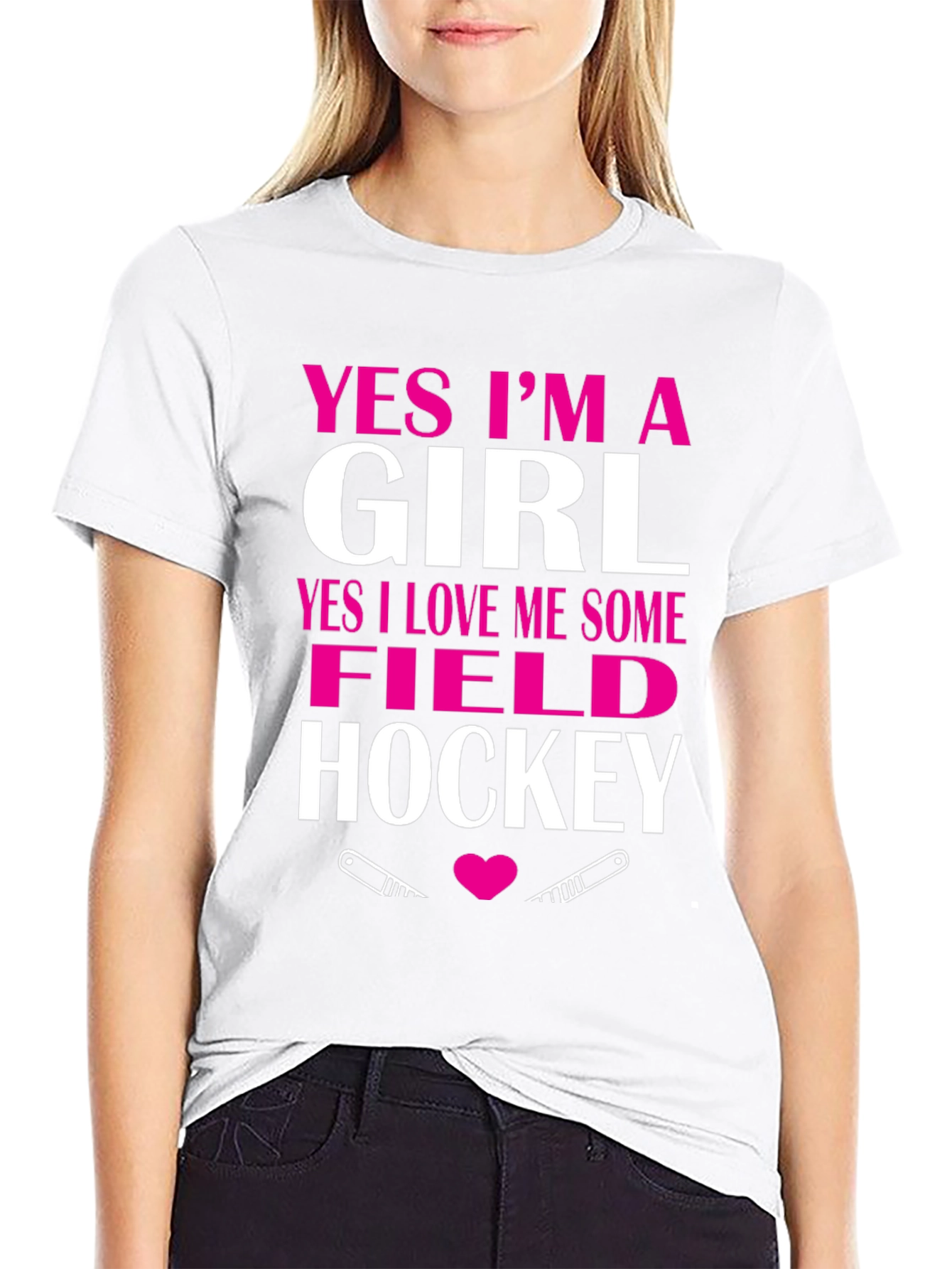 Black Yes I'm A Girl Field Hockey T-Shirt view 9