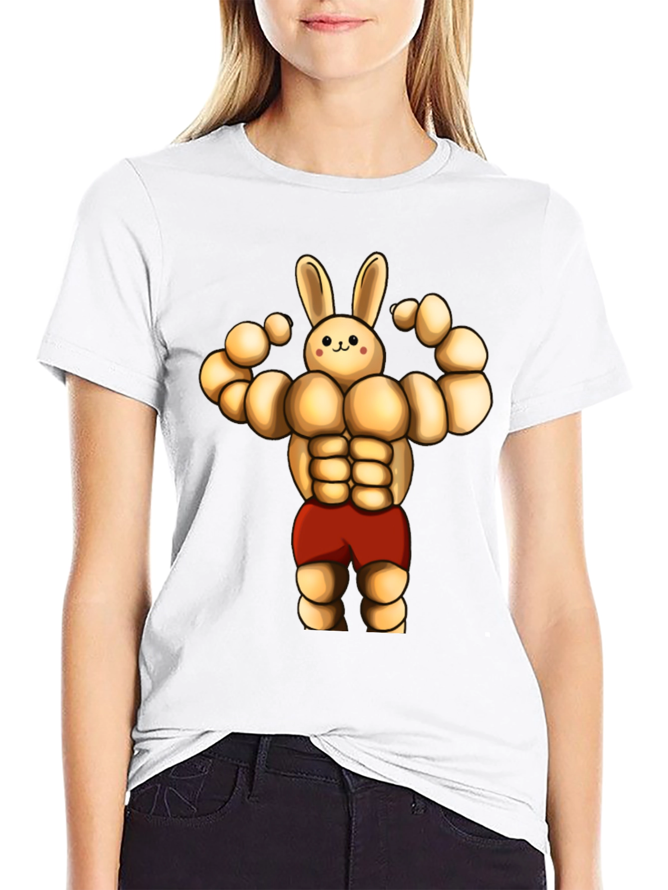 Black Funny Muscle Bunny T-Shirt view 9
