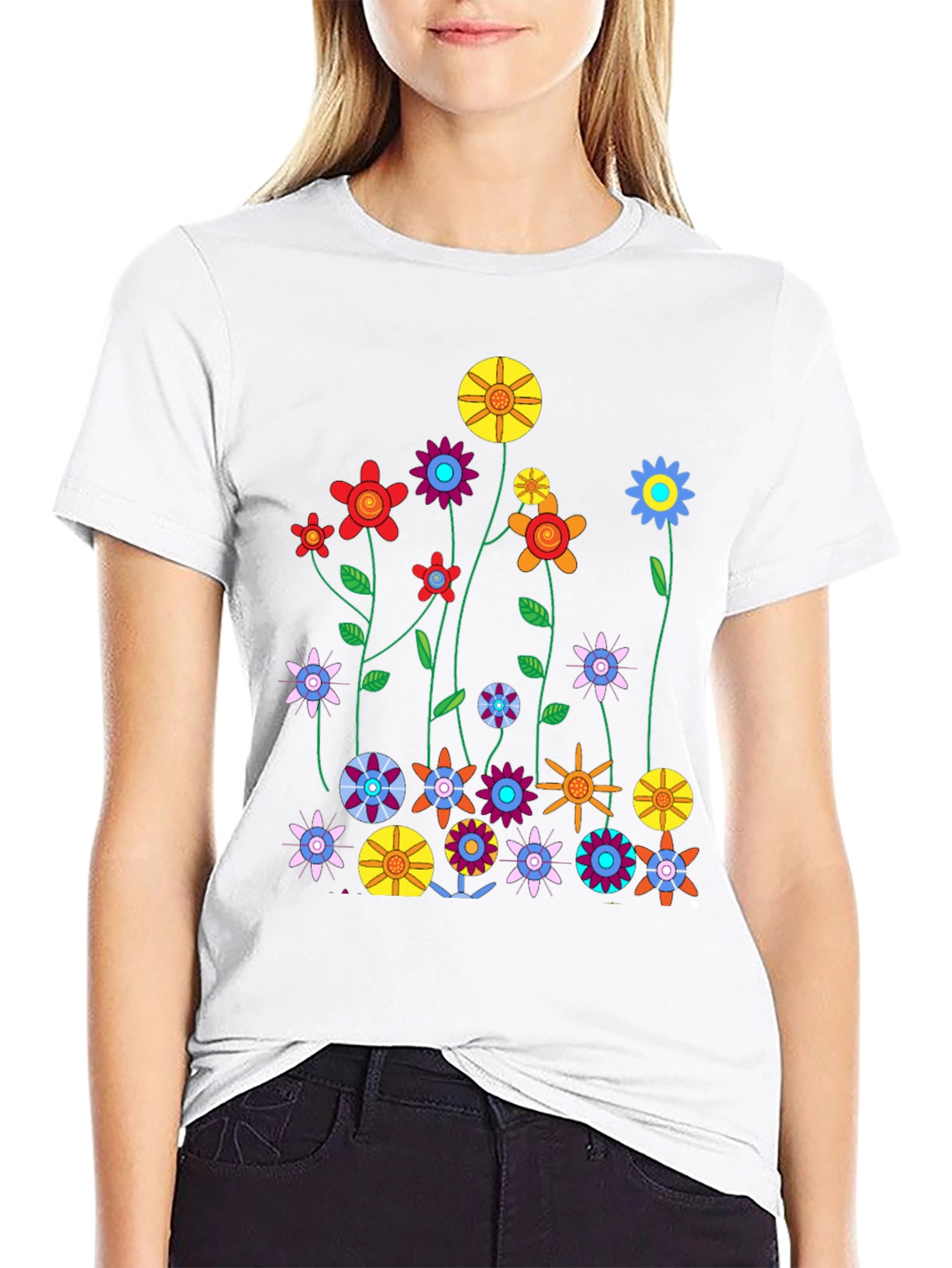 Black Floral Graphic Print Crew Neck T-Shirt view 9