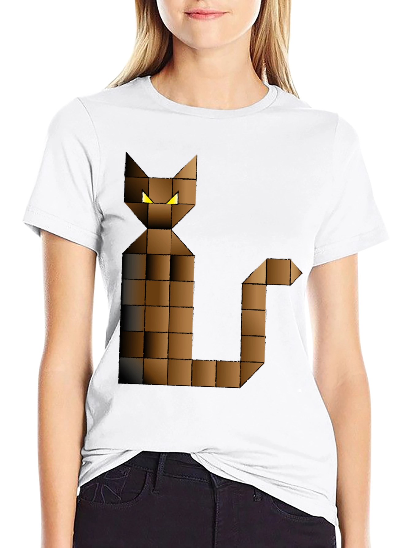 Black Pixel Cat Graphic Tee - Black Cotton Blend view 9
