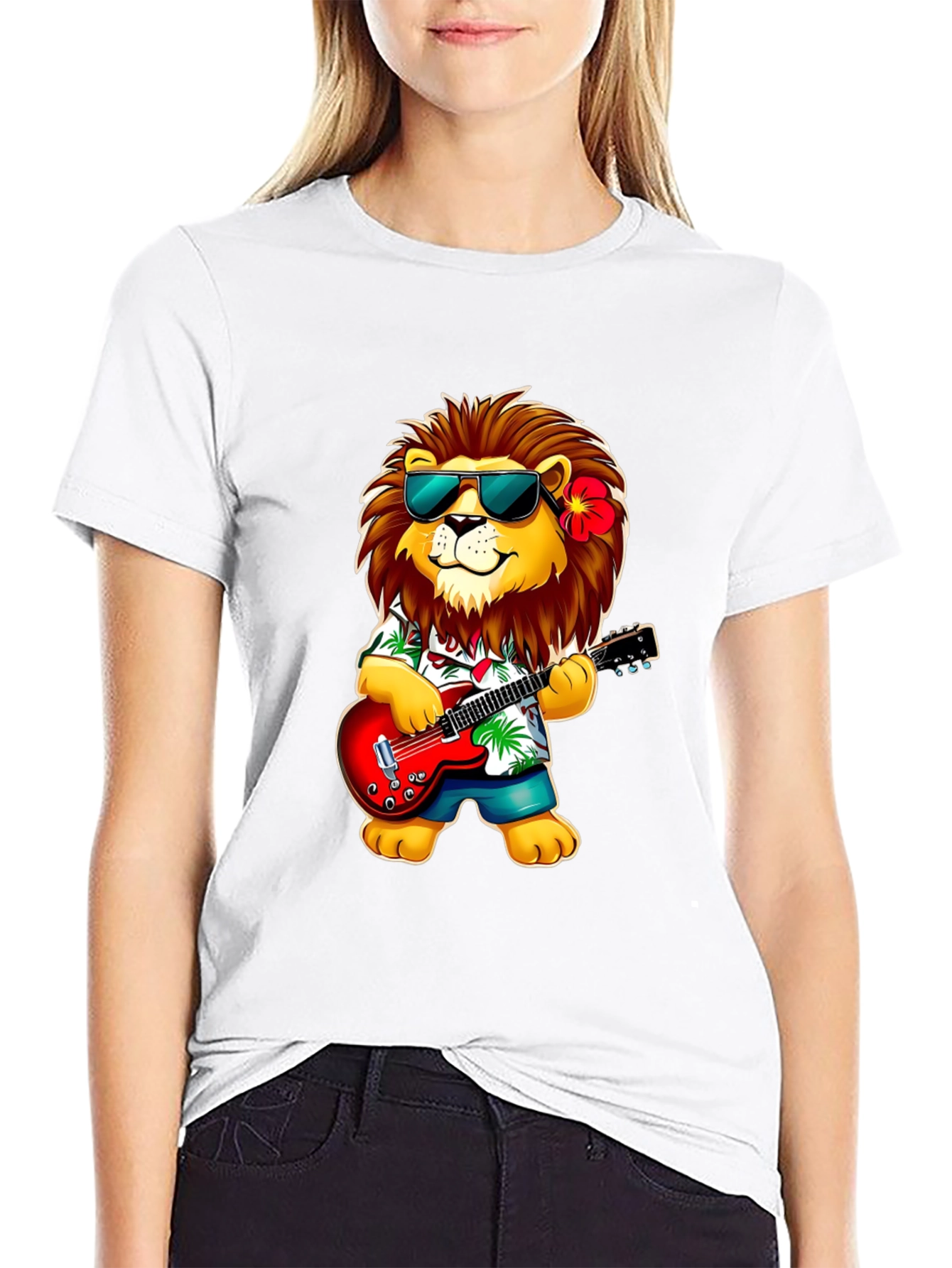 Black Lion Guitarist Graphic Tee - Cool Novelty Shirt view 9