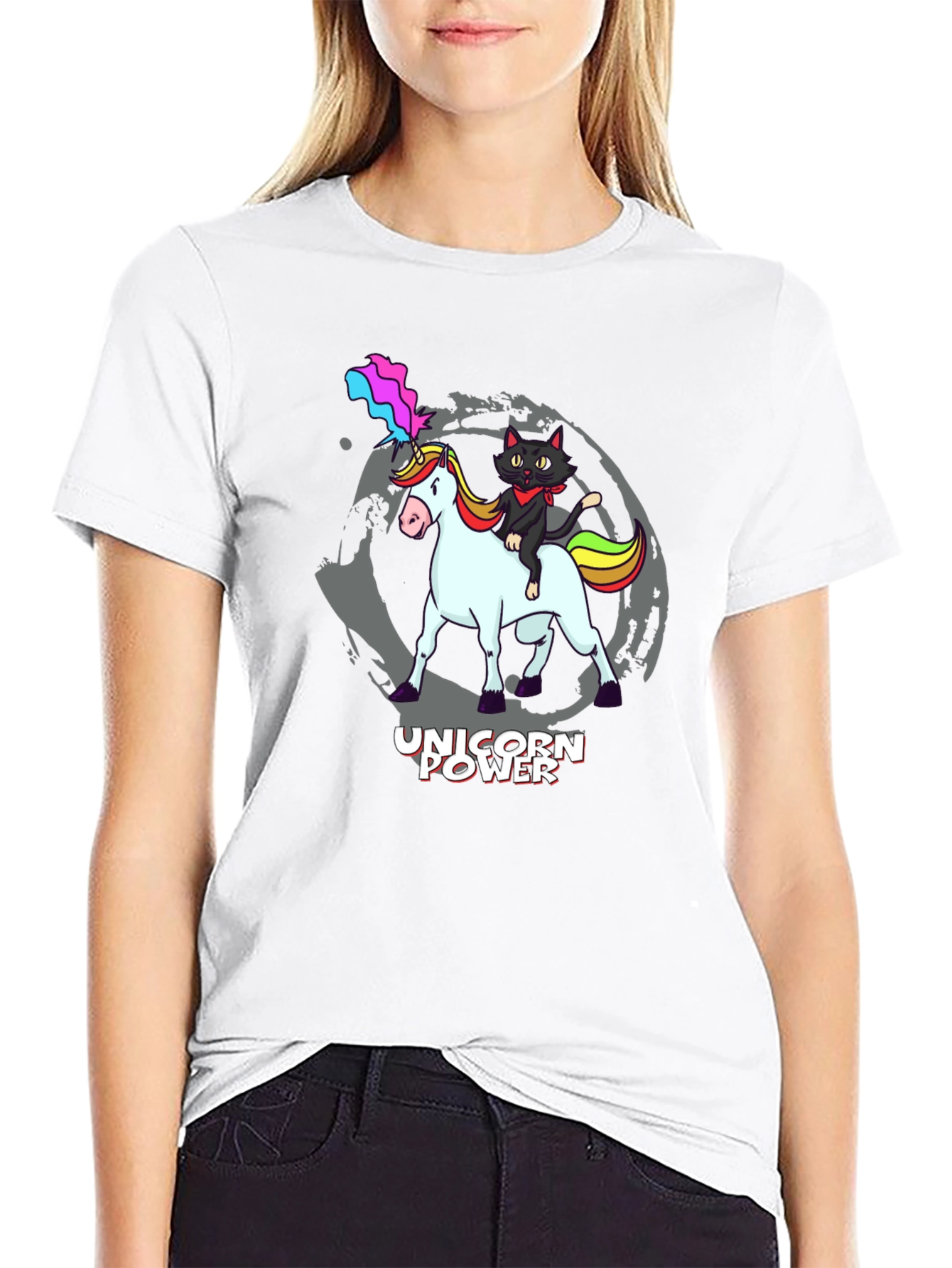 Black Unicorn Power T-Shirt - Cat Riding Unicorn! view 9