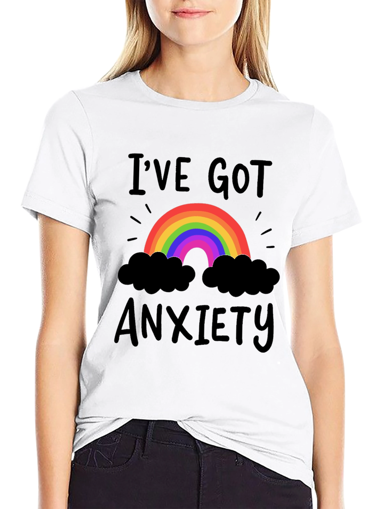 Black I've Got Anxiety T-Shirt Rainbow Black view 9