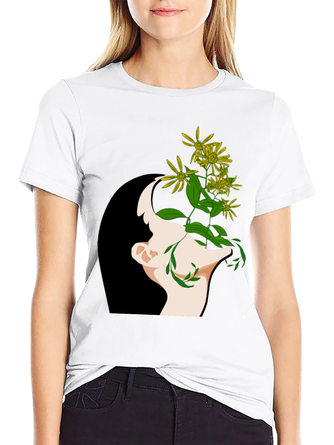 Black Floral Mind Black T-Shirt - Artistic Graphic Tee view 9
