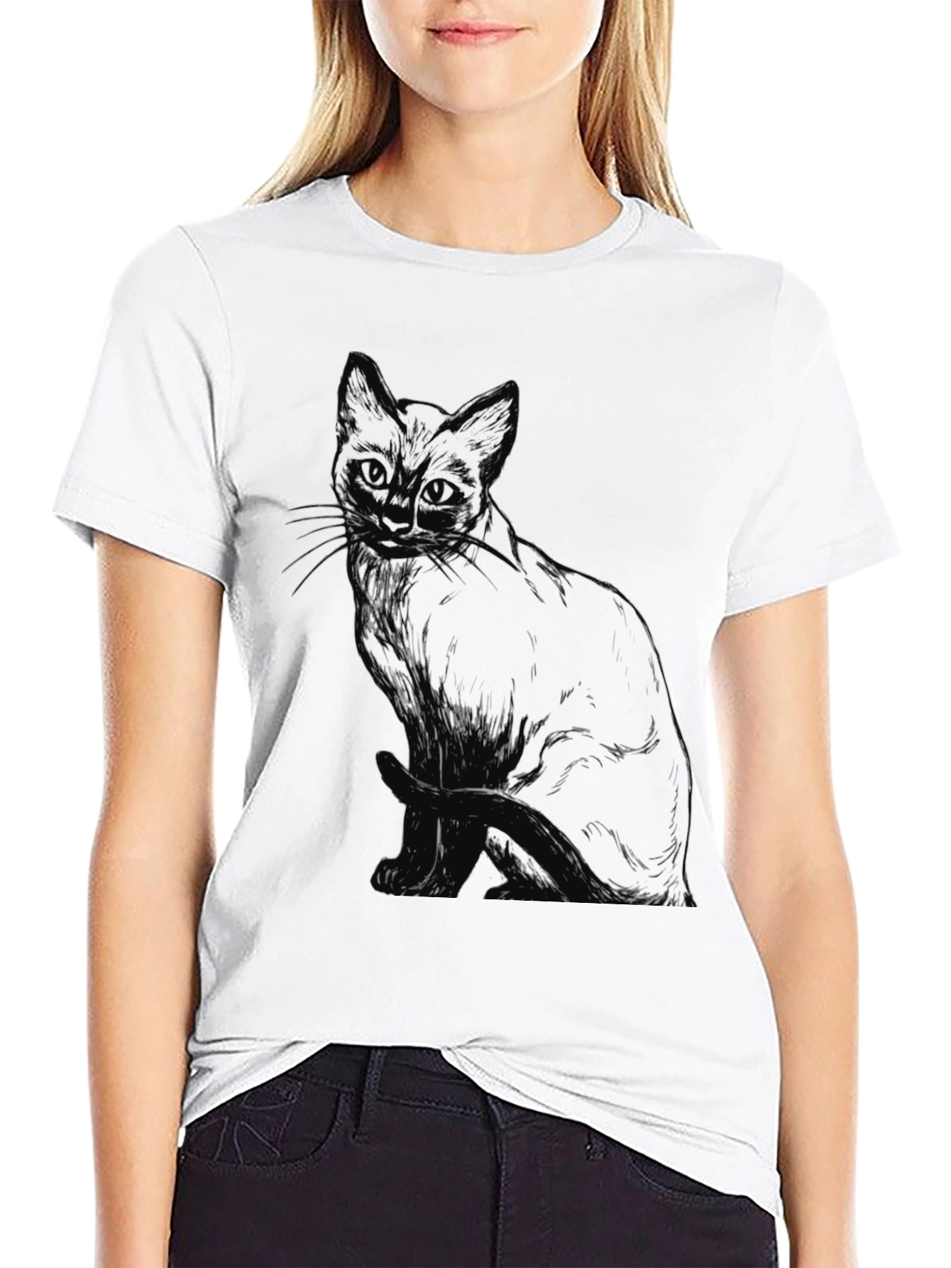 Black Black Cat Sketch Graphic T-Shirt view 9