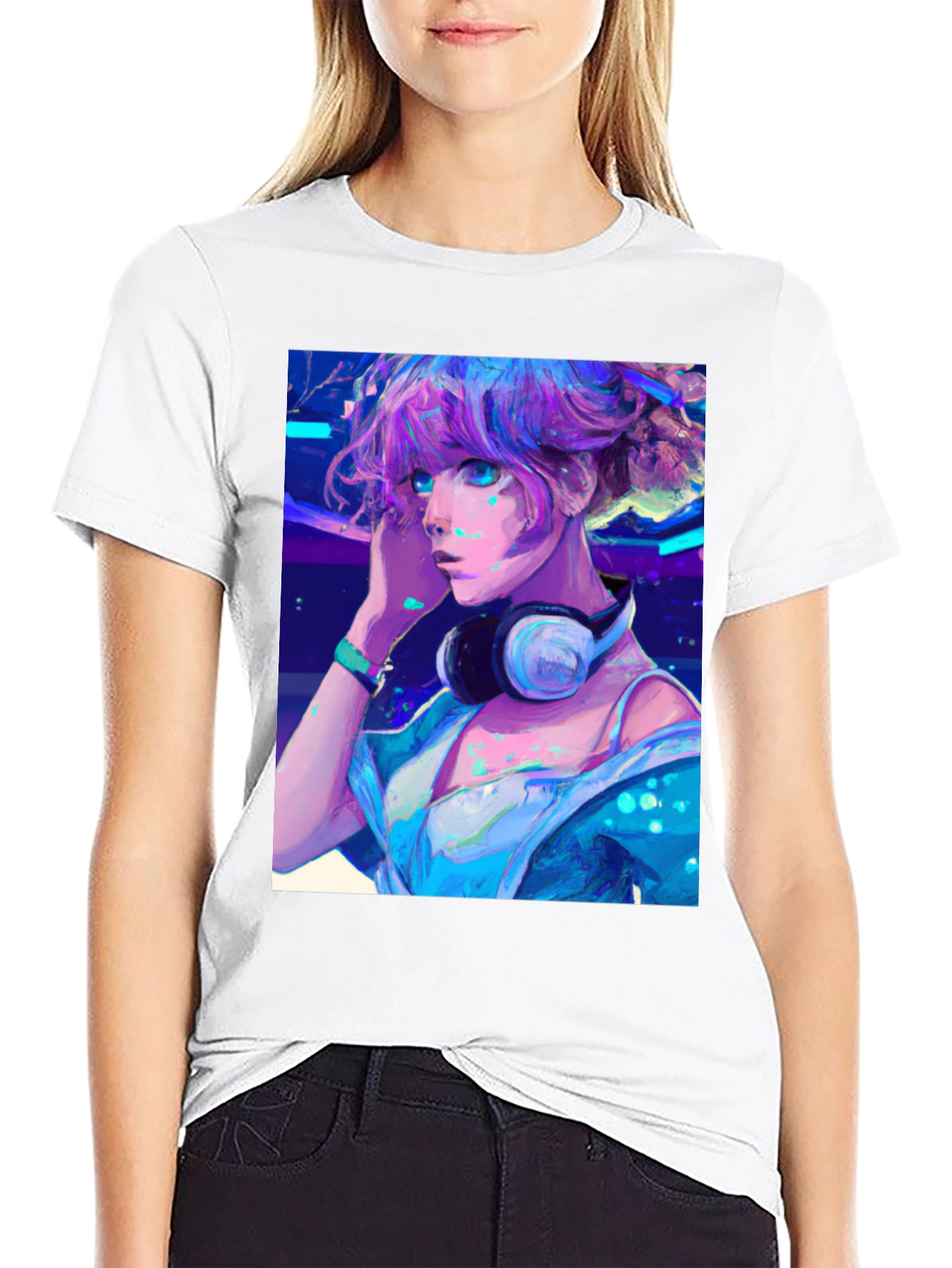 Black Anime Girl Graphic Tee - Cool Manga Shirt view 9