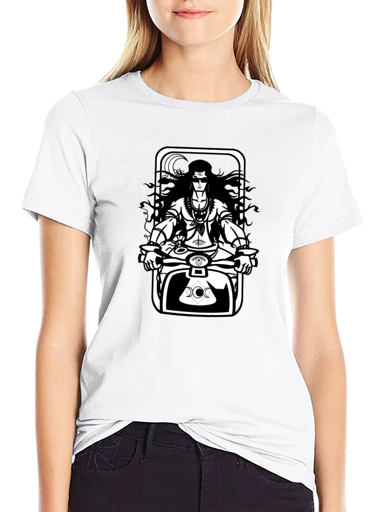 Black Shiva Motorbike Graphic Tee - Black Cotton Blend view 9