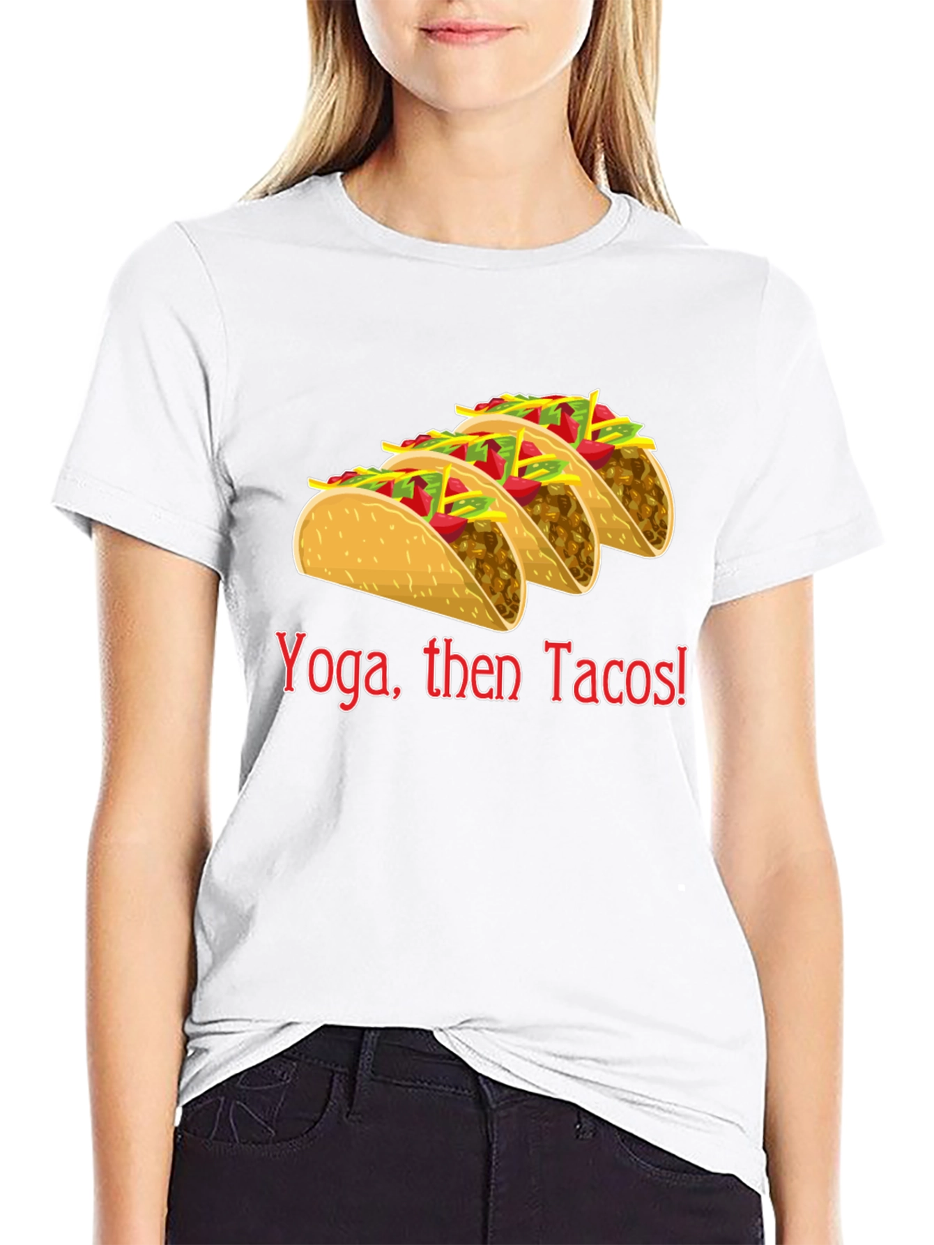 Black Yoga Then Tacos! Graphic Tee view 9