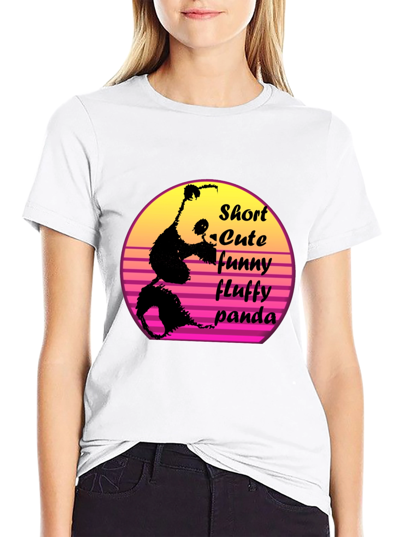 Black Short Cute Fluffy Panda Graphic T-Shirt view 9