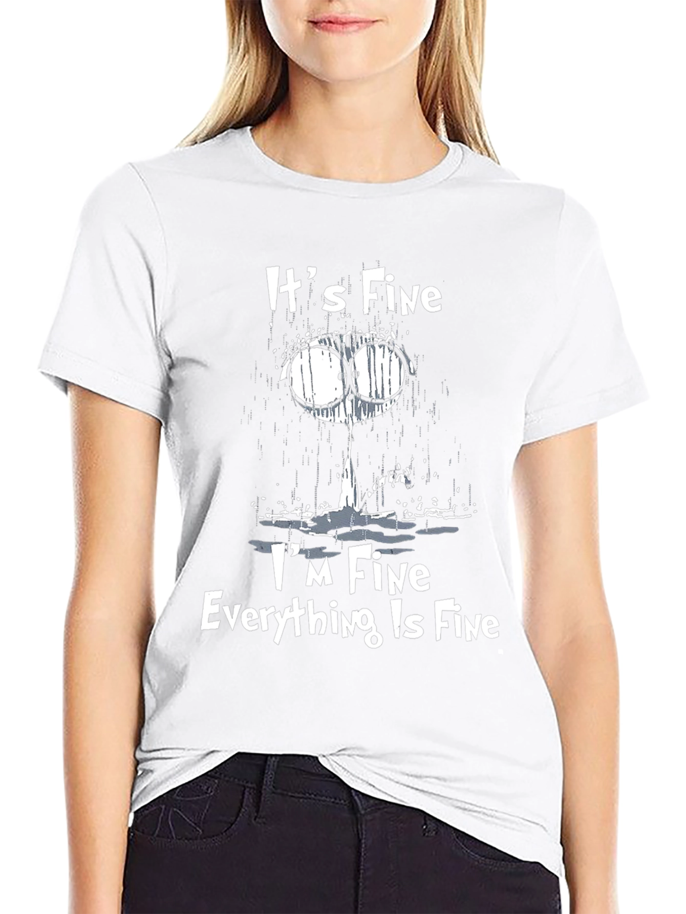 Black It's Fine Everything Is Fine T-Shirt - Funny Graphic Tee view 9