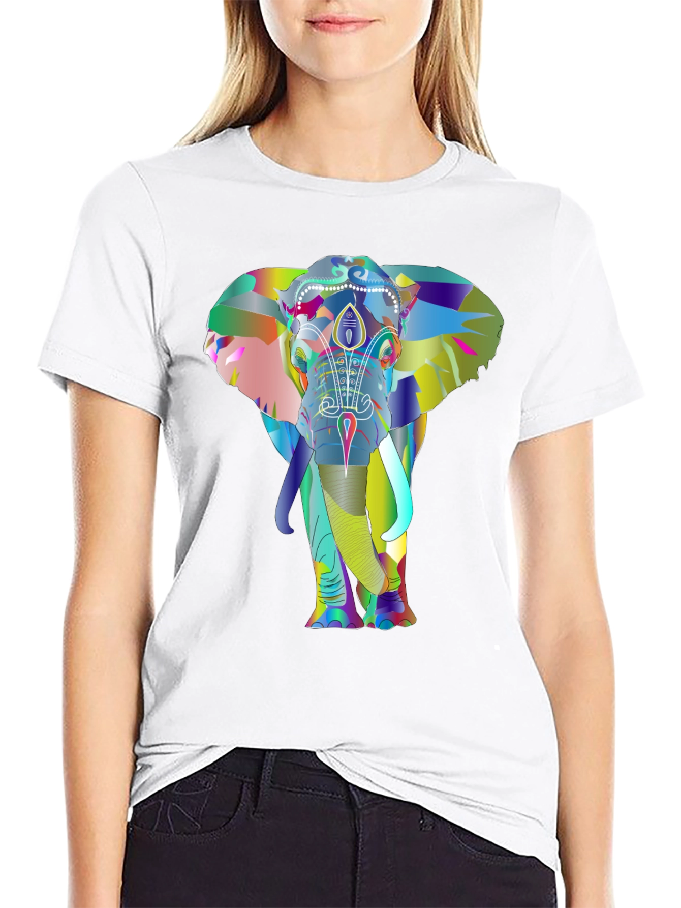 Black Colorful Elephant Graphic Tee - Unique Design view 9