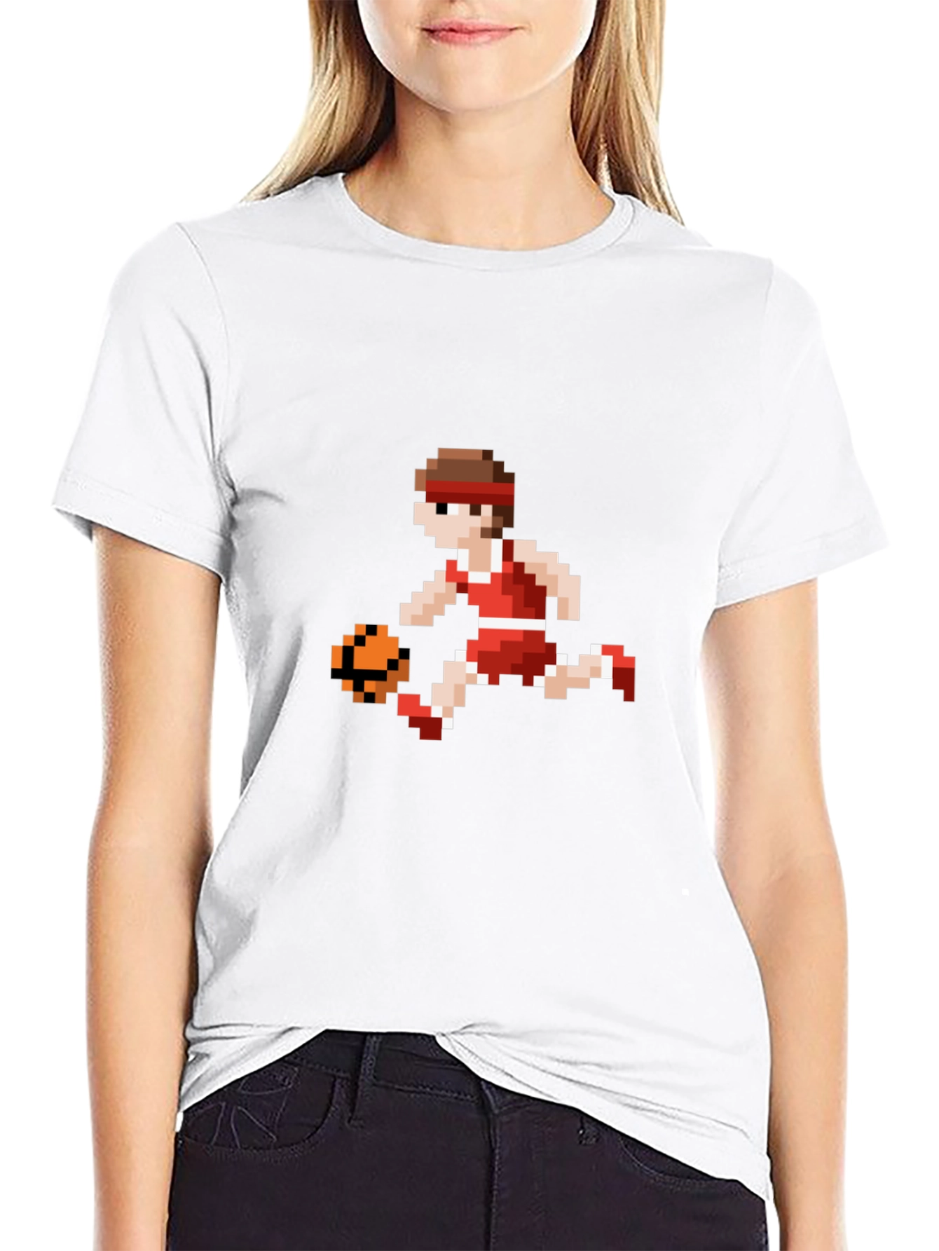 Black Retro Pixel Basketball T-Shirt view 9