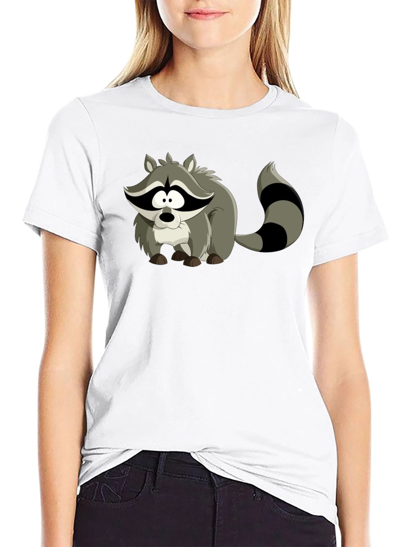 Black Cartoon Raccoon Black T-Shirt view 9