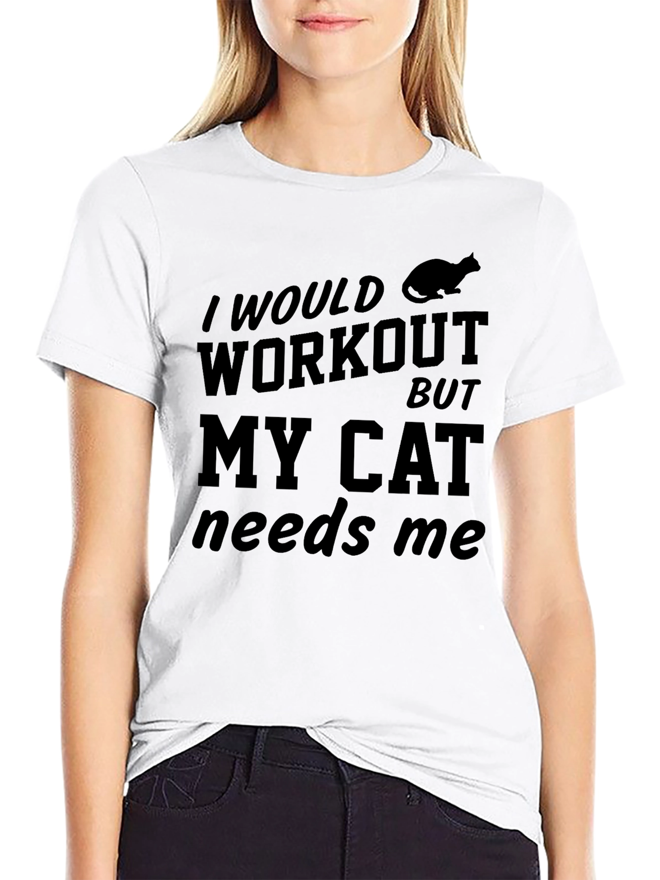 Black Funny Cat Lover Workout Graphic T-Shirt view 9