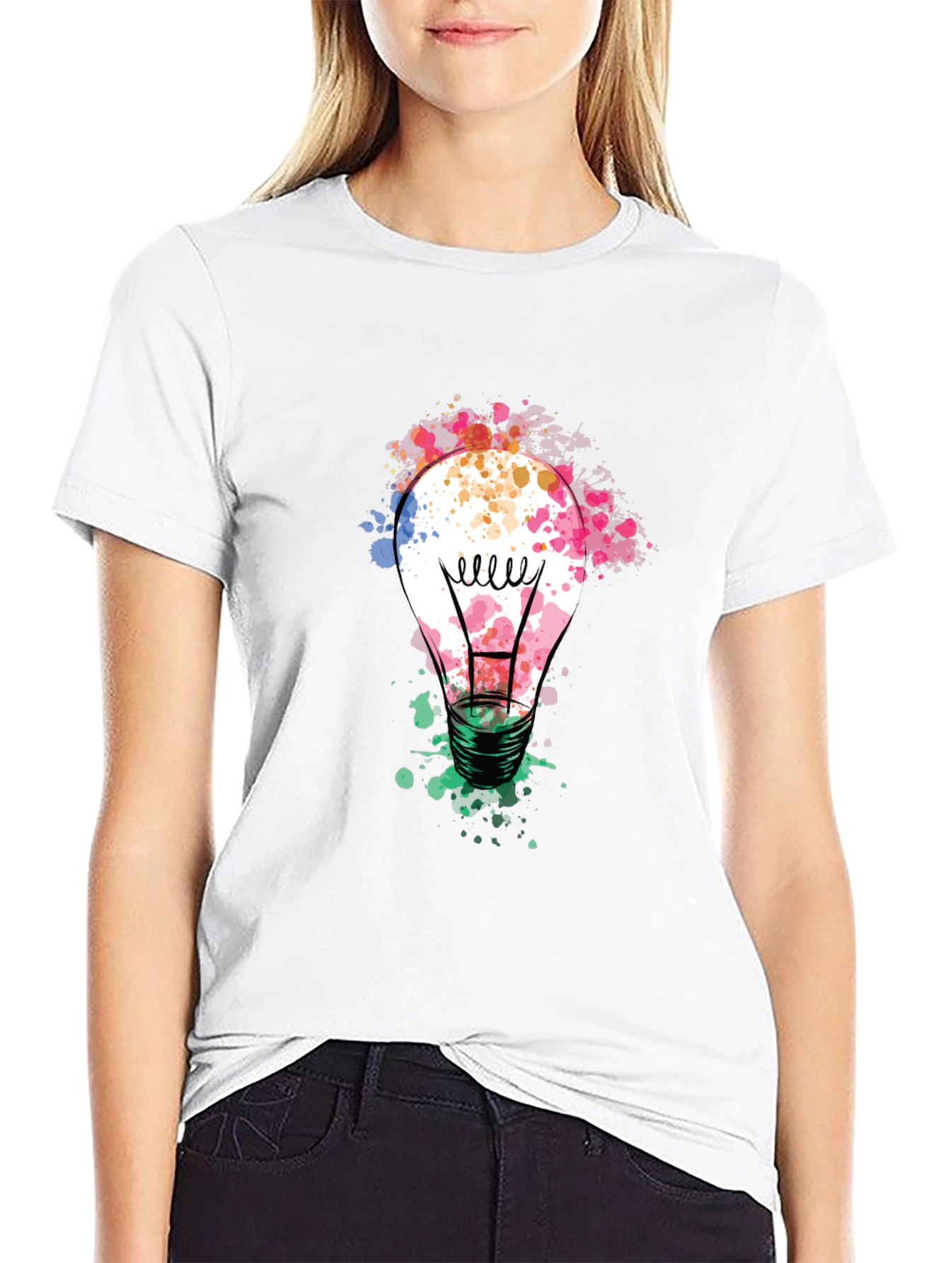 Black Colorful Light Bulb Graphic Tee - Modern Artistic Design view 9