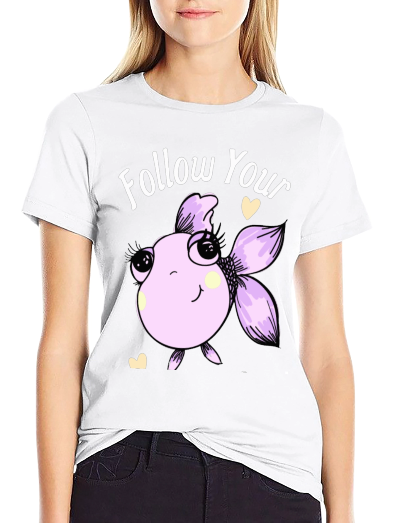 Black Follow Your Dreams T-Shirt with Cute Fish Design view 9