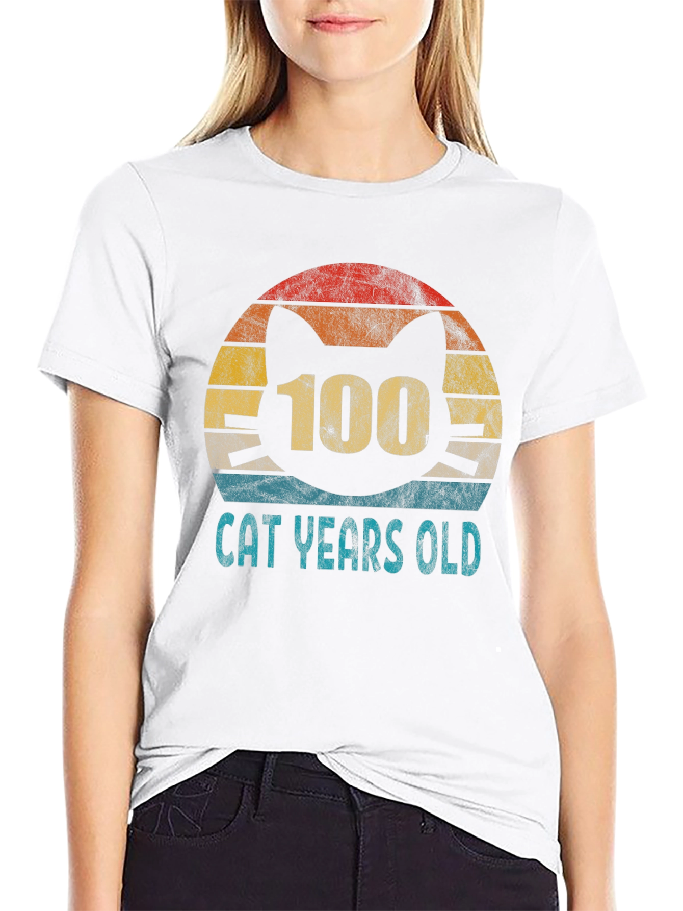 Black 100 Cat Years Old Graphic Tee view 9