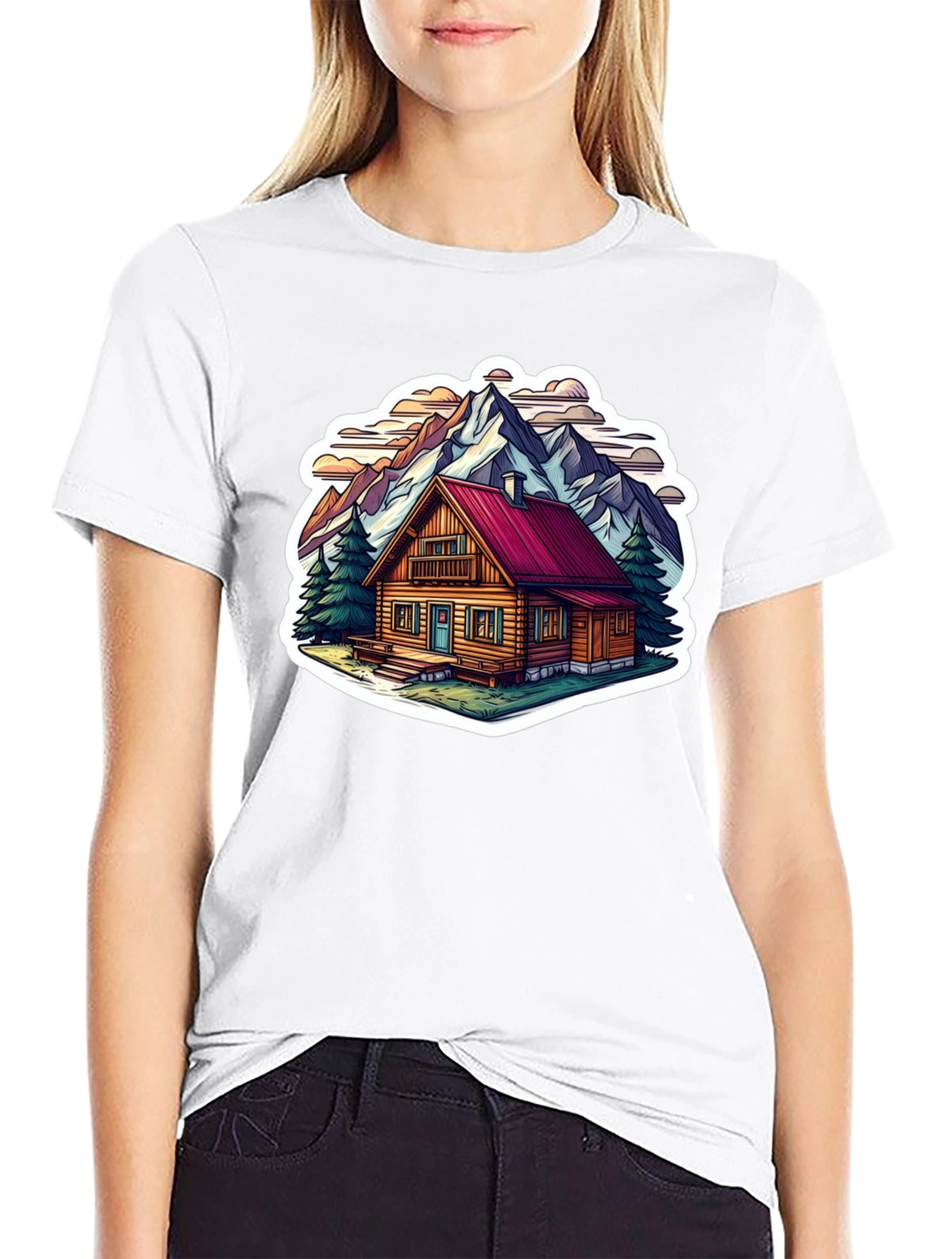 Black Cabin in the Mountains Graphic T-Shirt view 9