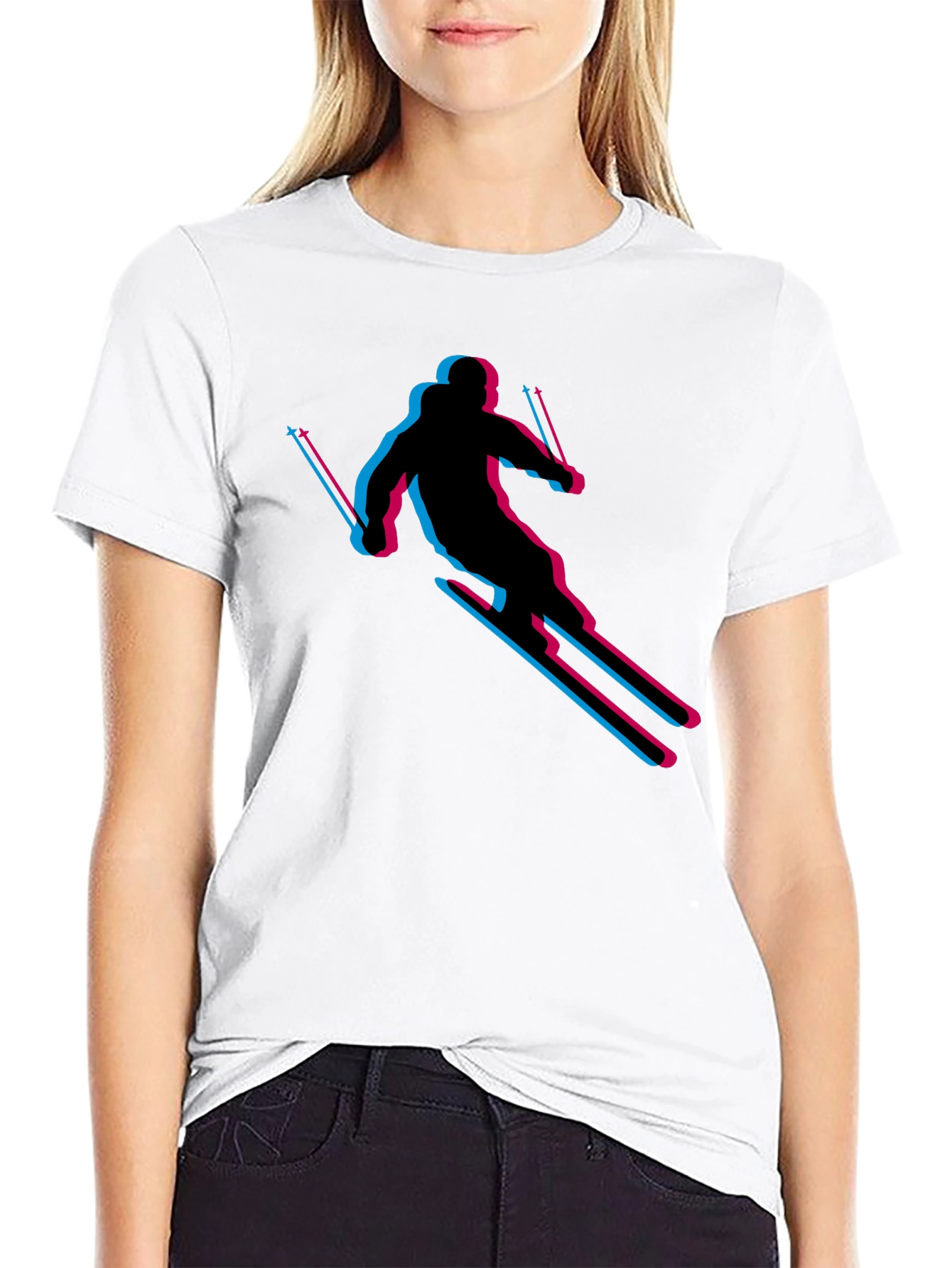 Black Retro Skiing T-Shirt - Black Cotton Blend view 9