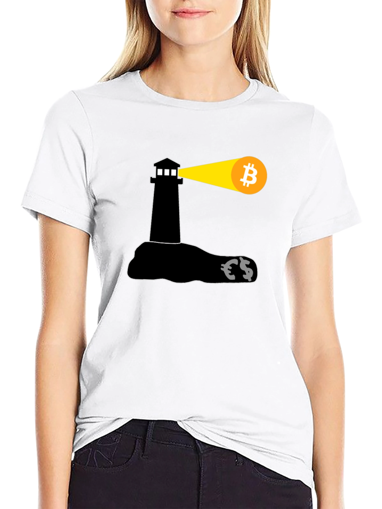 Black Bitcoin Lighthouse Black T-Shirt view 9