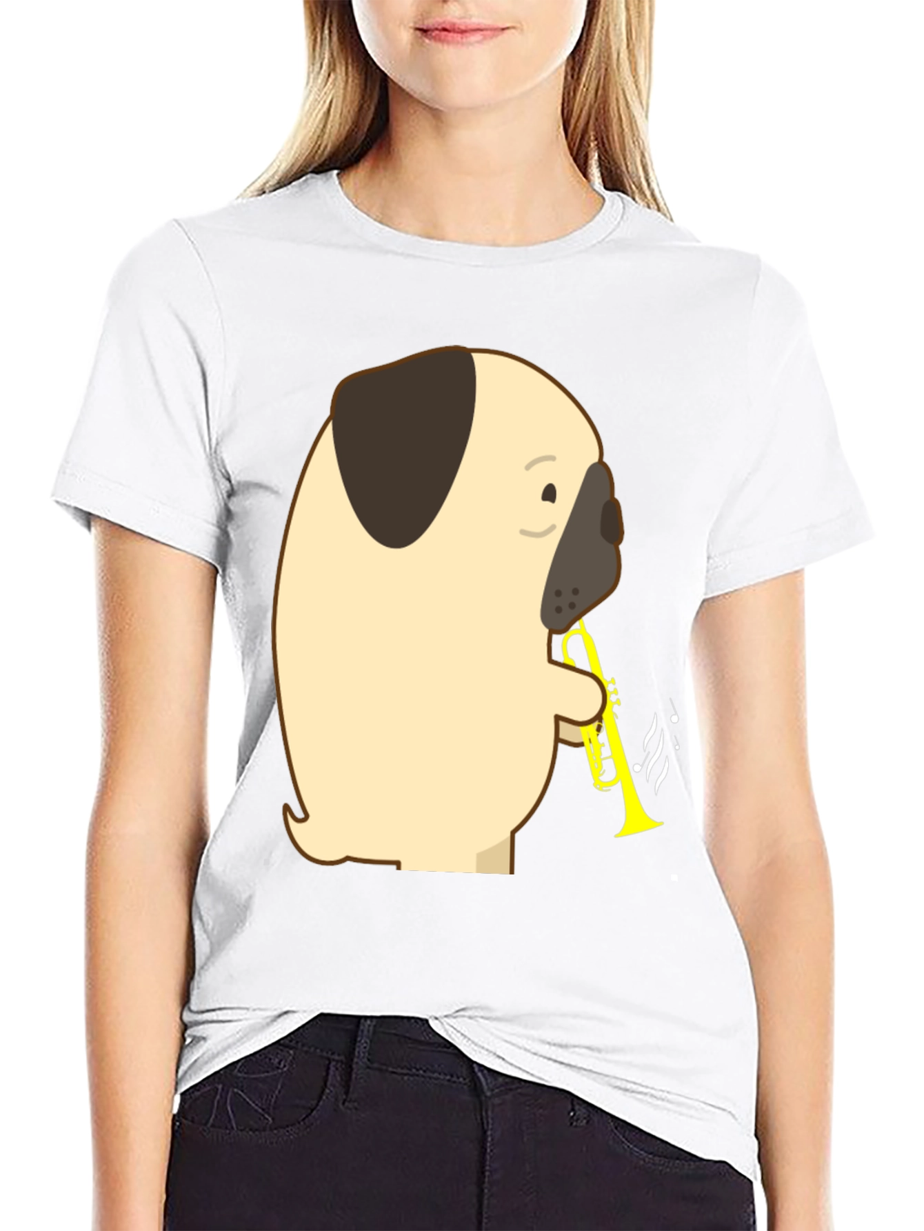 Black Pug Trumpet T-Shirt - Musical Dog Tee view 9