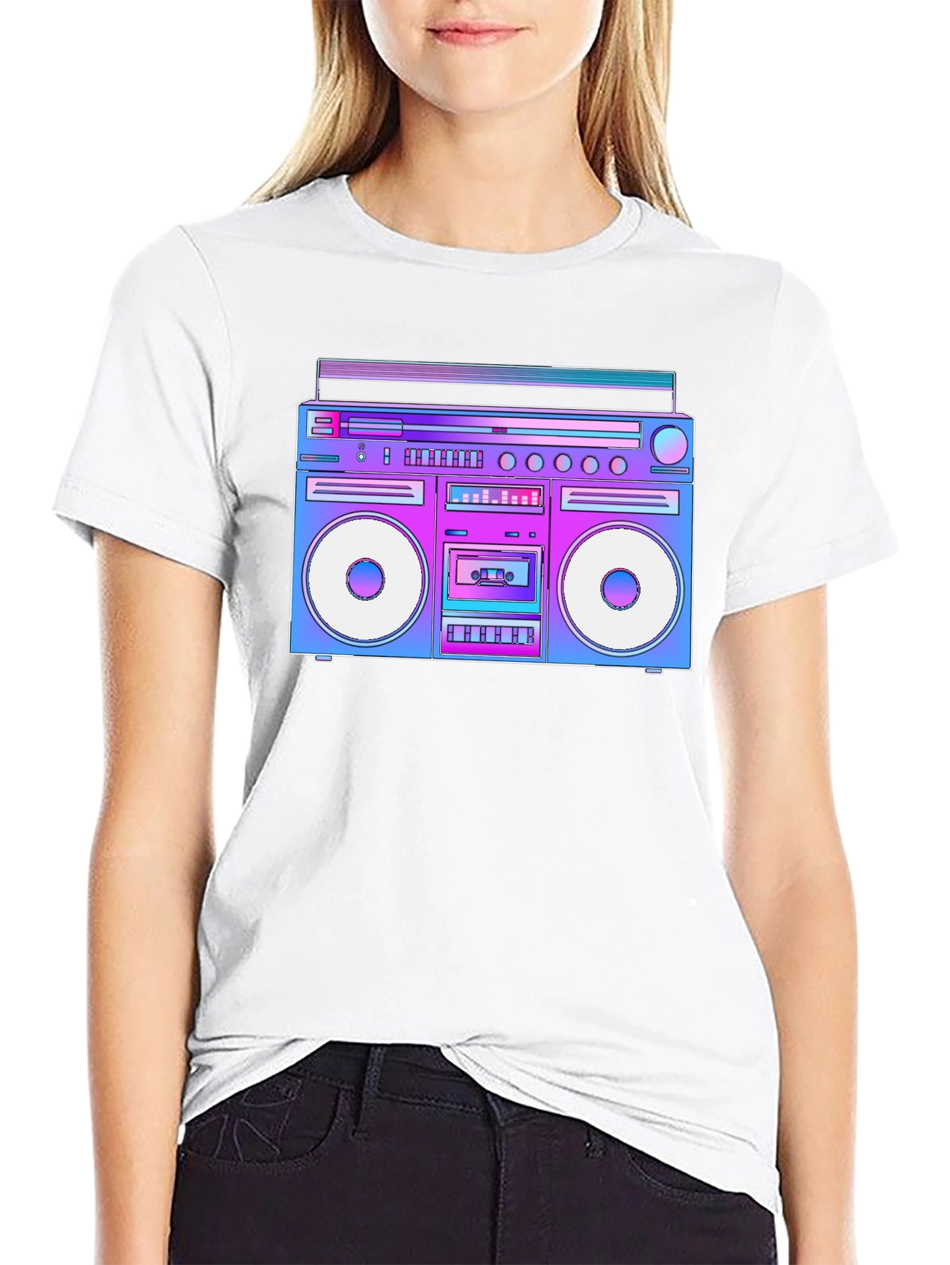 Black Retro Boombox T-Shirt - 80s Throwback Style view 9