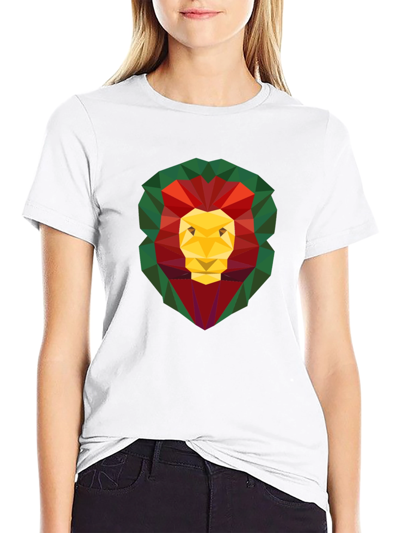 Black Geometric Lion Head Graphic Print Black T-Shirt view 9