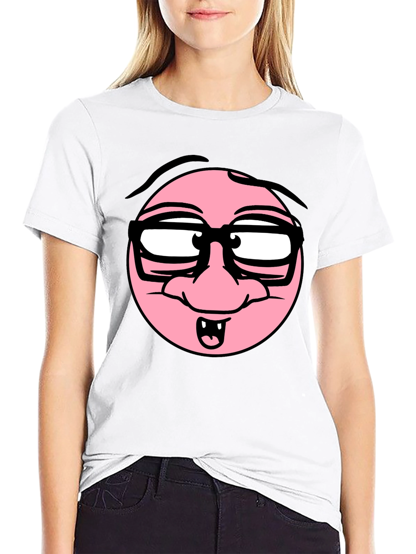 Black Funny Cartoon Face Black T-Shirt view 9