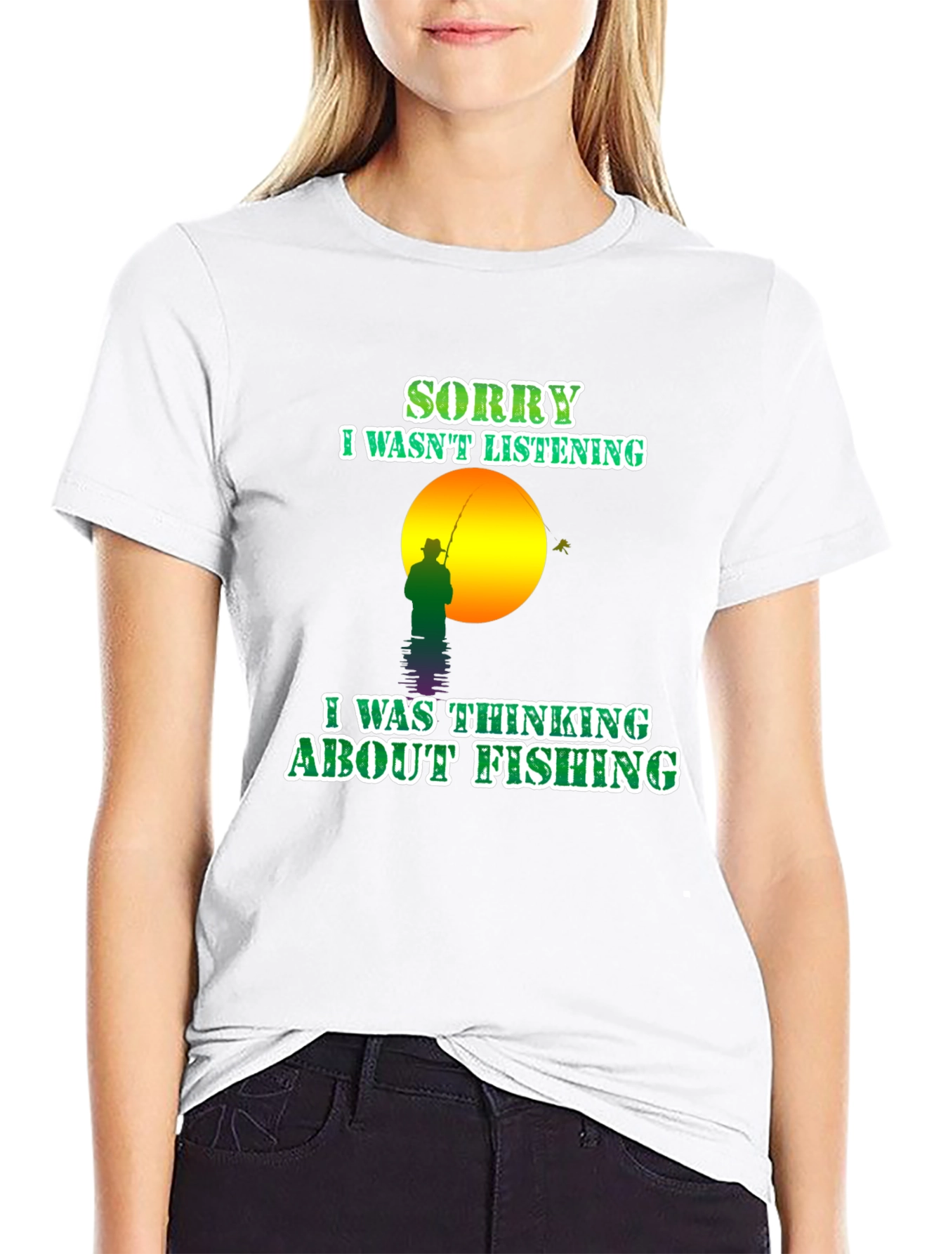Black Fishing T-Shirt: Sorry, Thinking About Fishing view 9