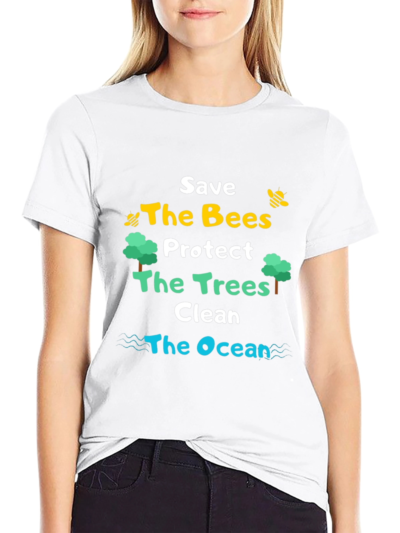 Black Save the Bees, Trees, Ocean T-Shirt view 9