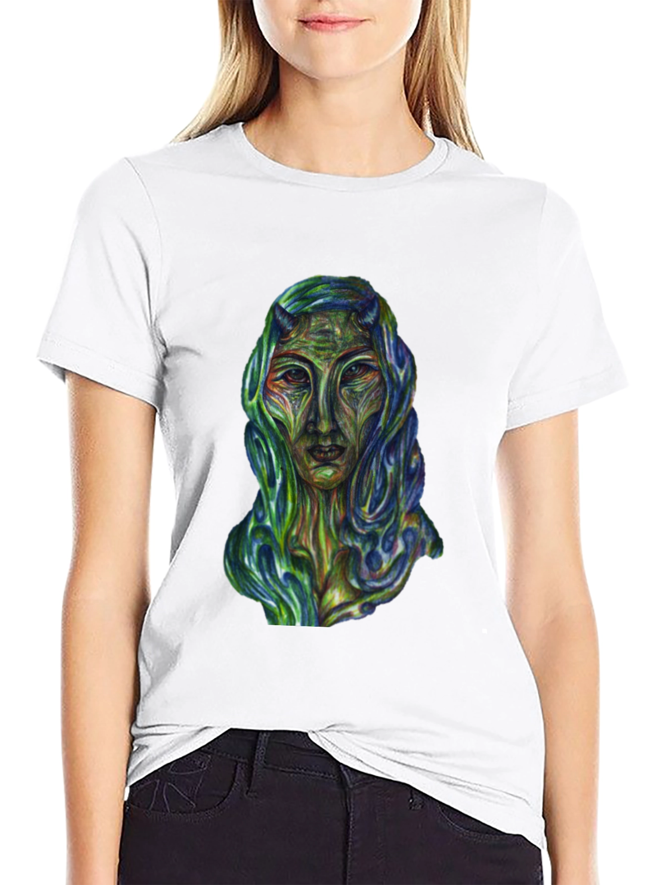 Black Surreal Alien Art Graphic T-Shirt - Black view 9