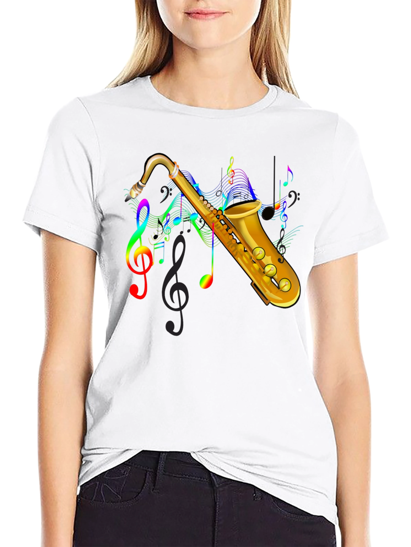 Black Saxophone Music Note Graphic Tee - Black view 9
