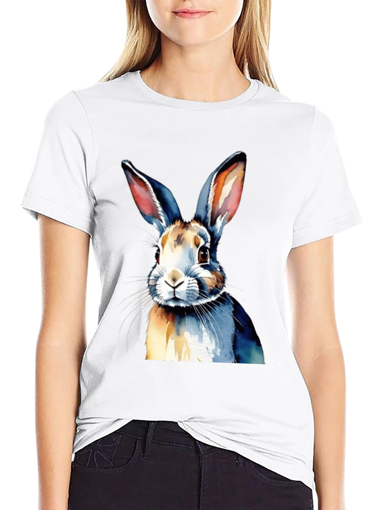 Black Watercolor Rabbit Graphic Tee view 9