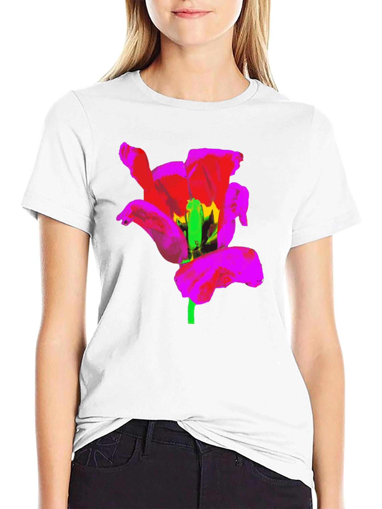 Black Bold Flower Graphic Black T-Shirt view 9