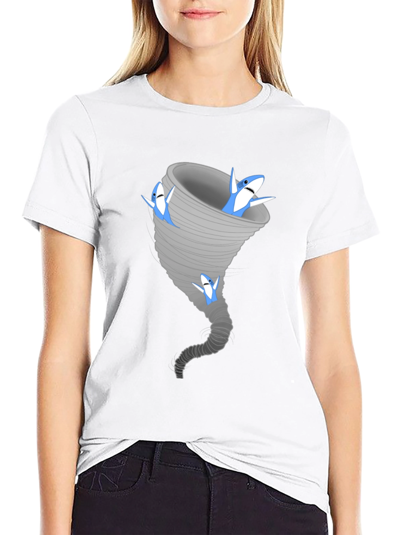 Black Sharknado Black Tee - Funny Shark Tornado Graphic T-Shirt view 9