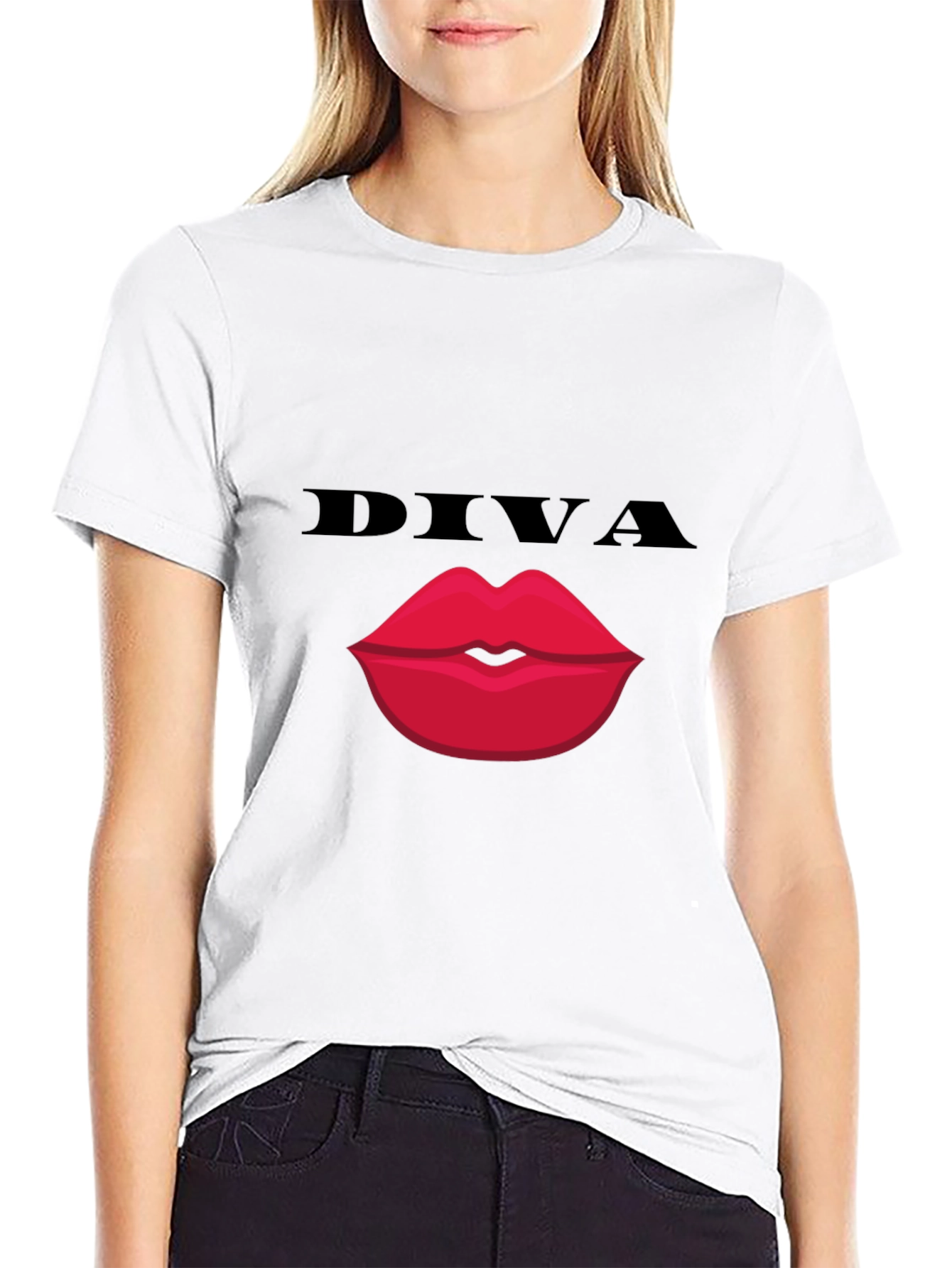Black Diva Lips Graphic Tee - Bold Black Cotton T-Shirt view 9