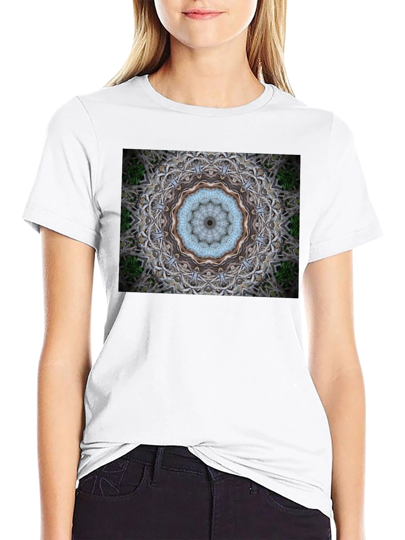 Black Abstract Mandala Print Black T-Shirt view 9
