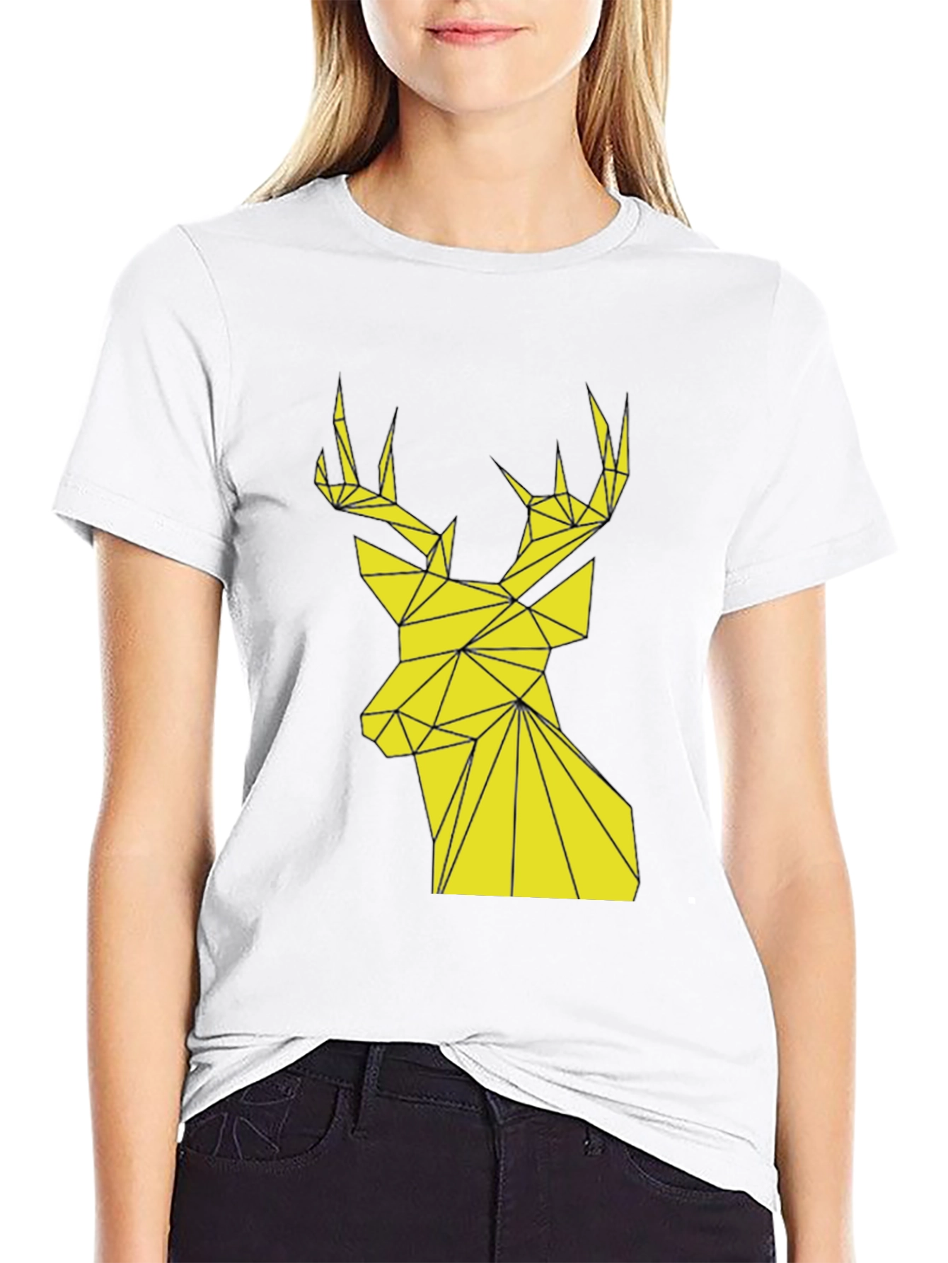 Black Geometric Deer Graphic Tee - Modern Style view 9