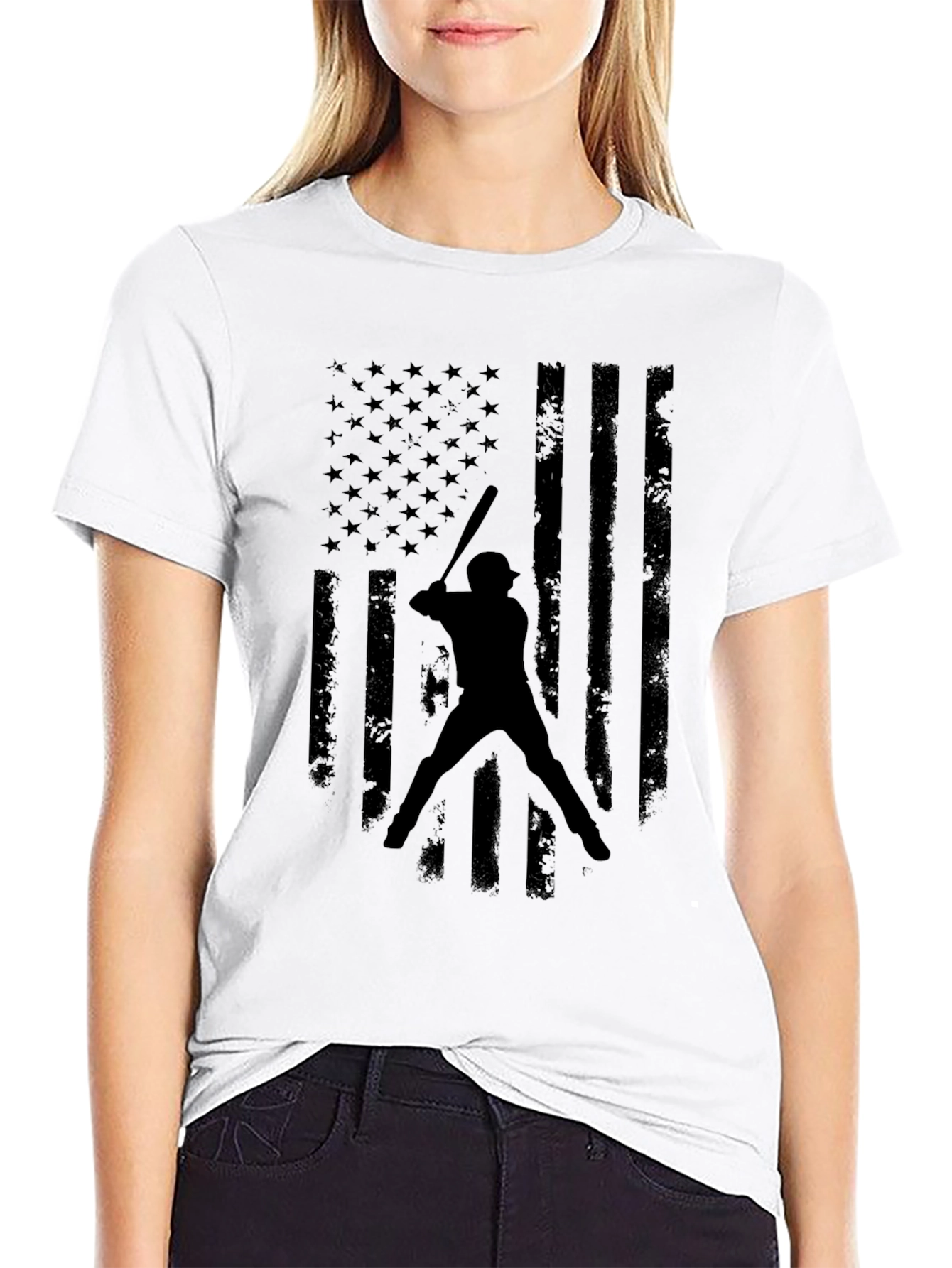 Black American Flag Baseball Graphic T-Shirt view 9