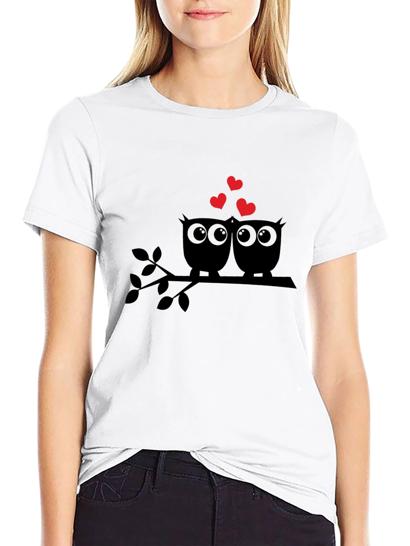 Black Owl Love T-Shirt - Cute Graphic Tee view 9