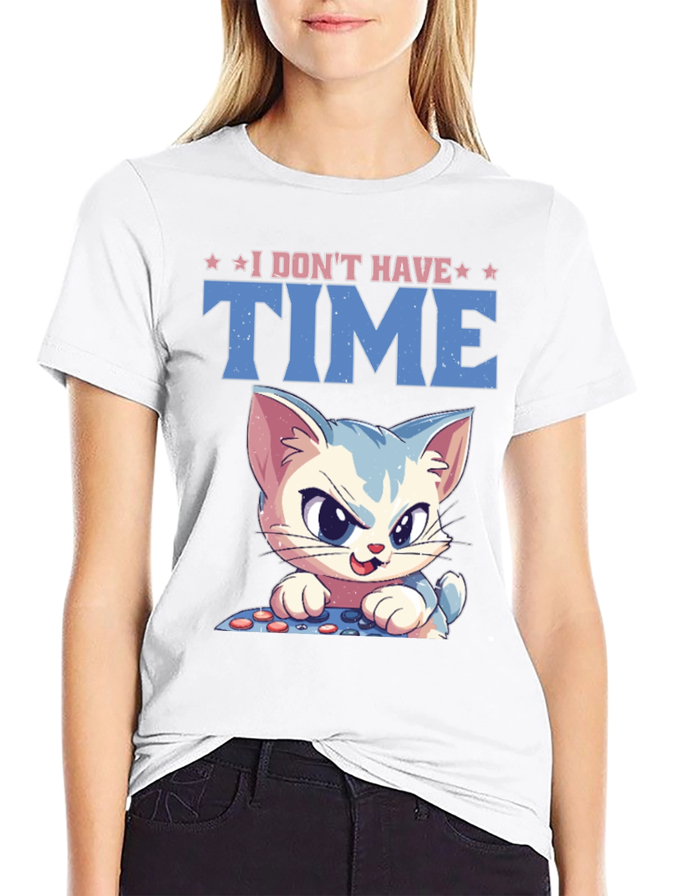 Black I Don't Have Time Cat Gamer Black T-Shirt view 9