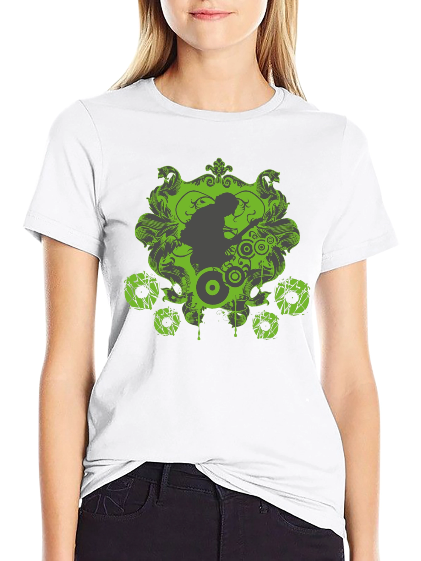 Black Cool Graphic Tee - Black with Green Design view 9