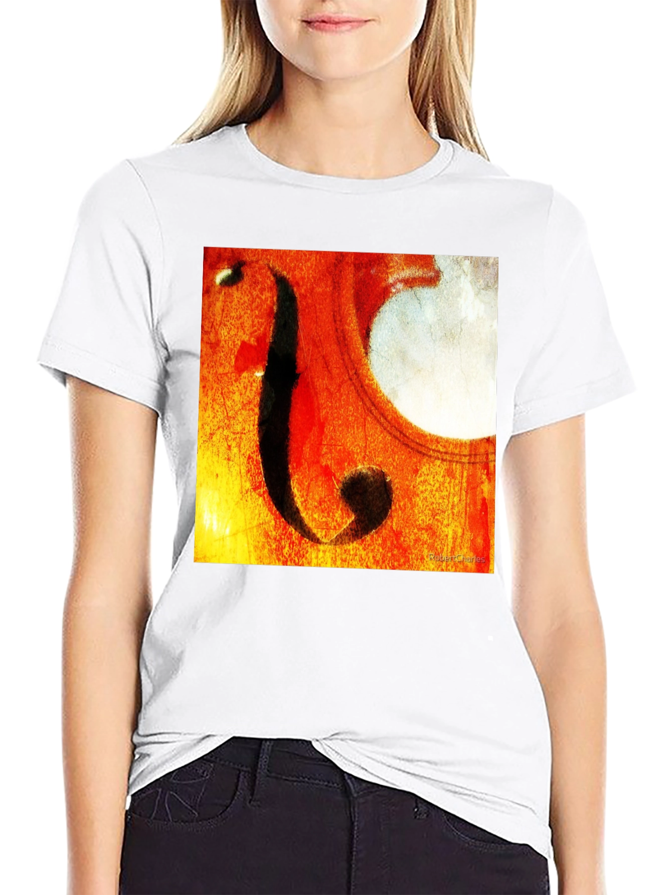 Black Abstract Cello F-Hole Graphic T-Shirt view 9