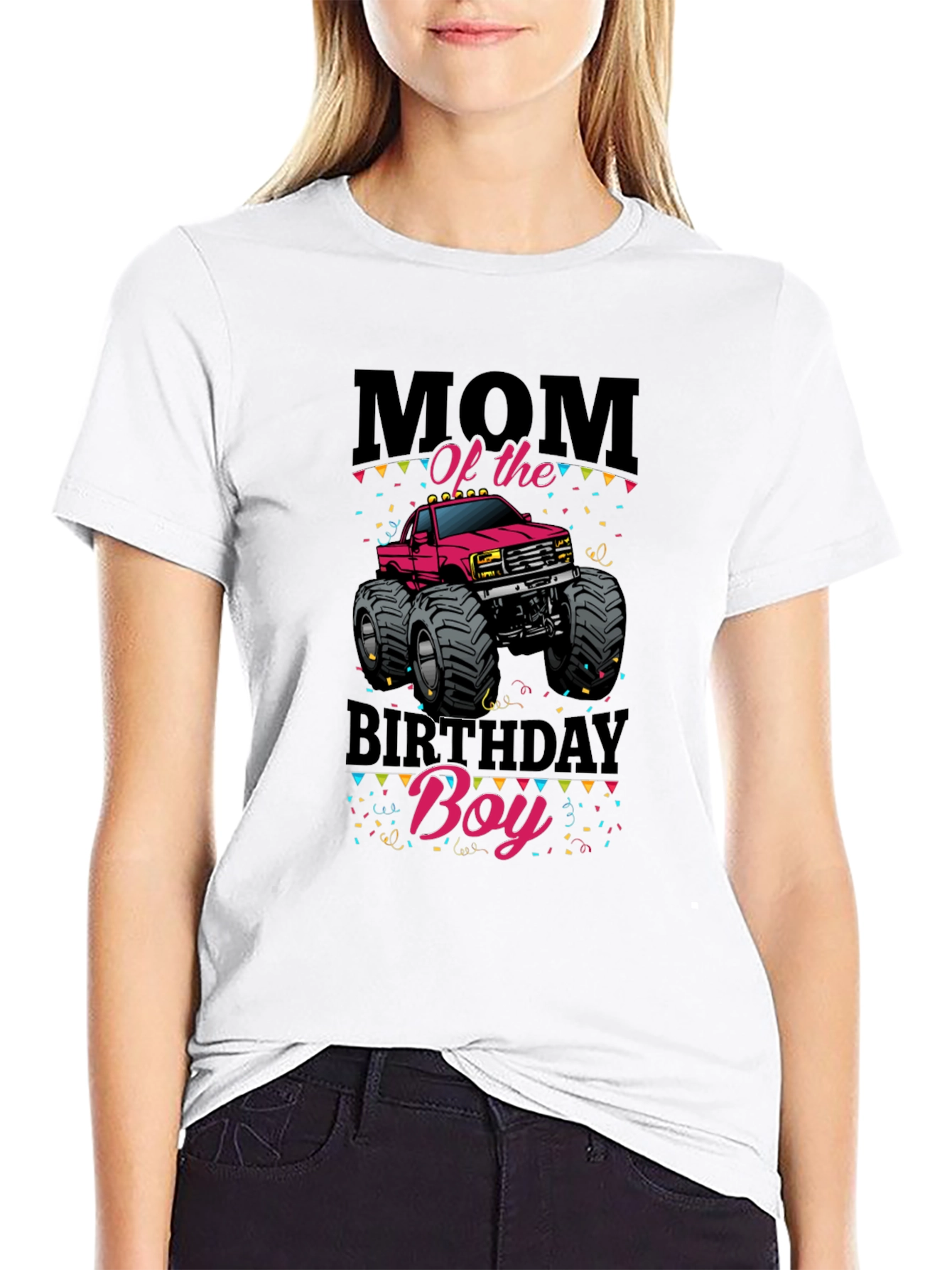 Black Mom of the Birthday Boy Monster Truck T-Shirt view 9